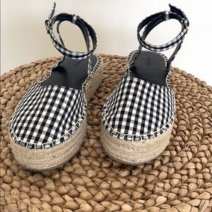 Black and white gingham espadrille flats